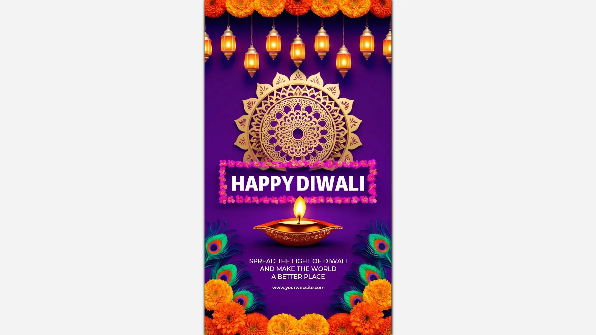 Royal Purple Diwali Greetings Luminous Lantern Instagram Story